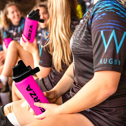 FORZA Team Hygiene Water Bottles – BPA-Free Squeeze Bottles with Contactless Nozzle for Athletes, 1 Litre Capacity (Pack of 40, Pink) - color: Pink, style: Pack of 40