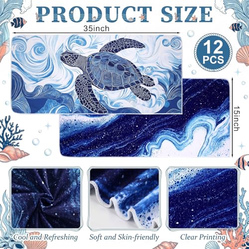 Mindsoft 12 Pack Blue Ocean Cooling Towels 35"x15" Instant Evaporative - style: Nautical