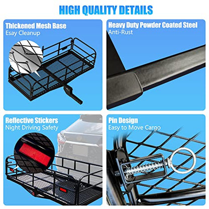 KAIRAY 500 Lbs Heavy Duty Hitch Mount Cargo Carrier 60" x 24" x 14.4" Folding Cargo Rack Rear Luggage Basket Fits 2" Receiver for Car SUV Camping Traveling - size: Hitch Cargo Basket only - 60" x 24" x 14.4"