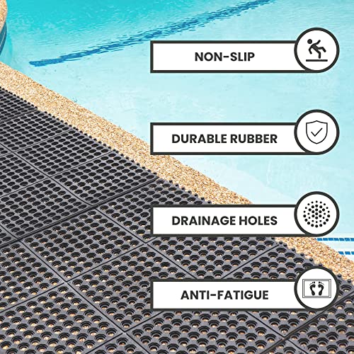 Envelor Interlocking Rubber Floor Tiles with Drainage Holes Anti Fatigue Garage Floor Mat Non Slip Wet Area Mat for Bar, Kitchen, Restaurant, Outdoor, Modular Snap Together 4-Pack, 36 x 36 inches - size: 36 x 36 Inches, 4 Pack