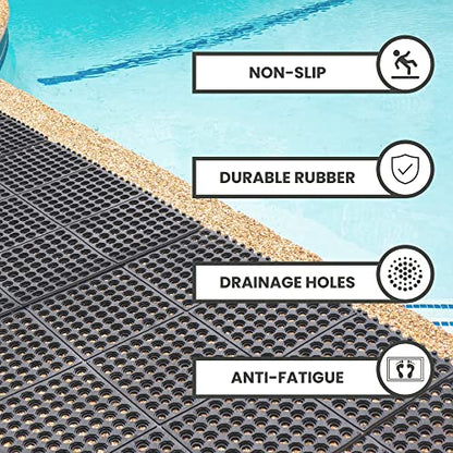 Envelor Interlocking Rubber Floor Tiles with Drainage Holes Anti Fatigue Garage Floor Mat Non Slip Wet Area Mat for Bar, Kitchen, Restaurant, Outdoor, Modular Snap Together 4-Pack, 36 x 36 inches - size: 36 x 36 Inches, 4 Pack