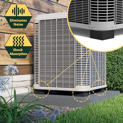 Flehomo Rubber Anti-Vibration Pads, 4" x 4" x 2" Square Vibration Isolation Mats, Heavy Duty Isolator Pads for Central Air Conditioner Outdoor Unit, HVAC, Air Compressor and Dryer, Pack of 4, Black