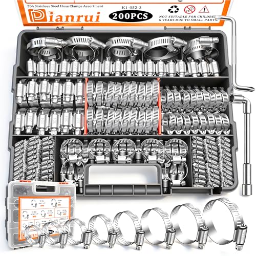 Dianrui 202 PCS Hose Clamp Assortment 1/4"-2"(6-51mm) 304 Stainless Steel Hose Clamp Kit, Worm Gear Hose Clamps Heavy Duty for Plumbing/Tube/Automotive/Marine with Screwdrivers-8 Size - color: Silver, size: 1/4"–2" 202PCS Portable Kit