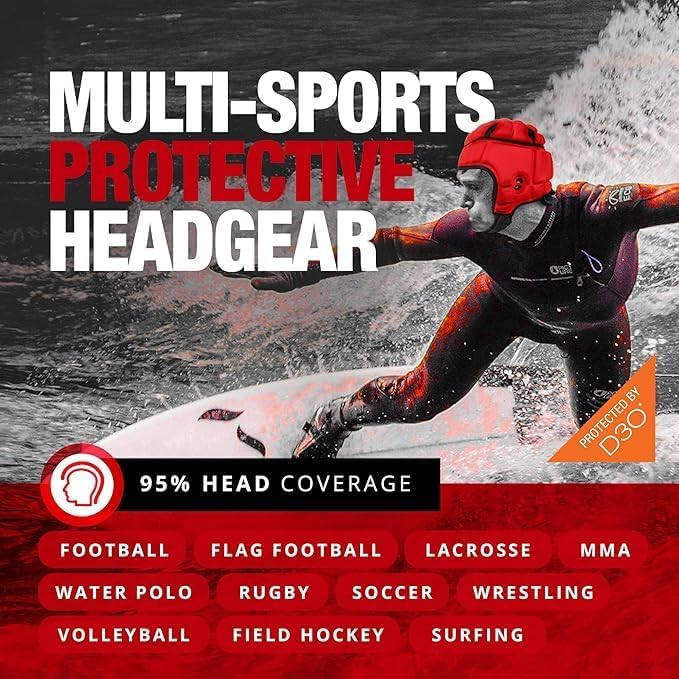 GameBreaker PRO Soft Headgear, D3O Protection for Football, Rugby, MMA, Lacrosse, Black, Medium, 7v7, Flag Football, Water Polo, Surfing - Adult and Youth - color: Purple, size: X-Large