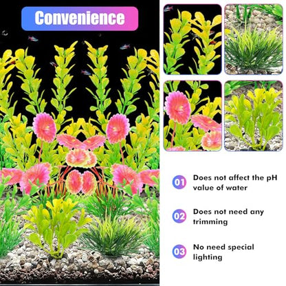 AQUANEAT Artificial Fish Tank Plants, Plastic Aquarium Decorations, Yellow Accessories, 10pcs