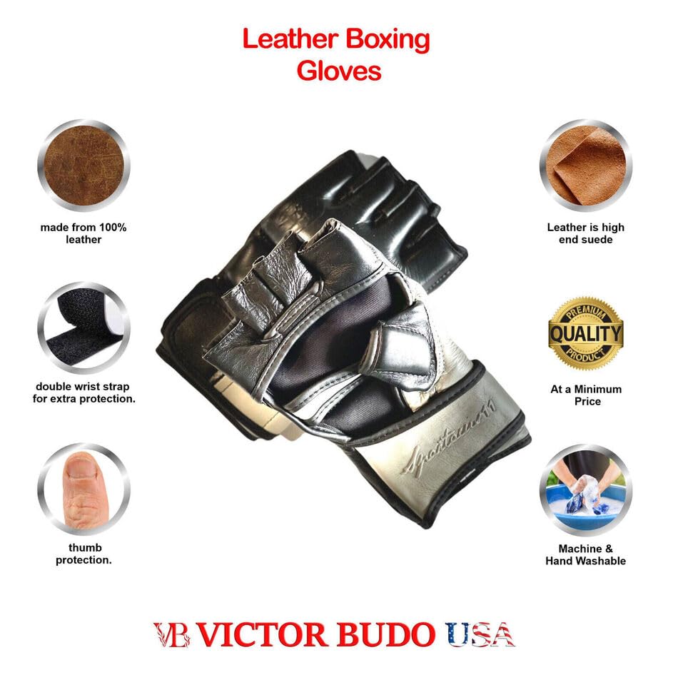 Victorbudo MMA Gloves for Men & Women, Martial Arts Bag Gloves, Kickboxing Gloves with Open Palms, Boxing Gloves for Punching Bag, Sparring, Muay Thai, MMA - size: Large