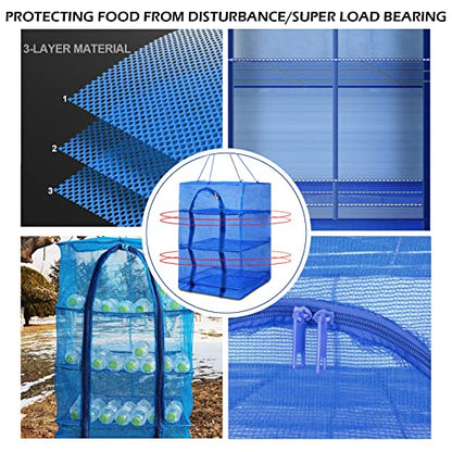Drying Rack 6 Layers Folding Fish Mesh, Foldable Nylon Netting, Hanging Drying Fish Net, for Shrimp Fish Fruit Vegetables Herb, with Zipper Opening-Blue (37.4X19.6X19.6 in)… - size: 6 Layers