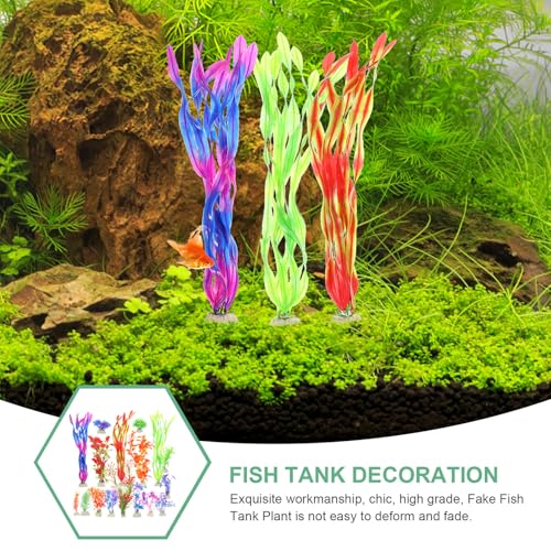 17pcs Artificial Aquarium Plants Fake Aquatic Grass Simulation Decor Fish Tank Accessories for Freshwater and Saltwater Tanks Safe Material Home and Desktop Decoration