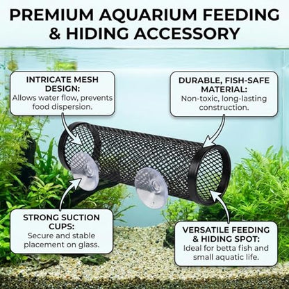 5pcs Fish Feeding Ring, Betta Feeding Ring and Hammock, Feeding Ring for Fish Tank and Aquarium, Assorted Blue Circular and Square Rings with Grass and Tunnel Accessories for Fish Feeding and Resting
