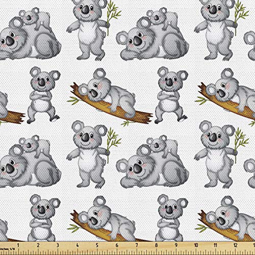 Lunarable Koala Fabric by The Yard, Bunch of Koalas with Various Stances Dancing Laying Down Sleepingustralia, Decorative Fabric for Upholstery and Home Accents, 2 Yards, Grey Brown - color: Grey Brown, size: Upholstery Fabric 2 yards
