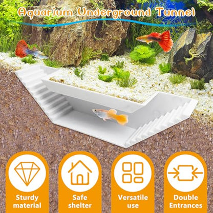 Aquarium Underground Tunnel Small Fish Cave Hideout with 2 Entrances Under Gravel Viewing Shrimp Tunnel Plastic Fish Tank Decoration (White) - color: White