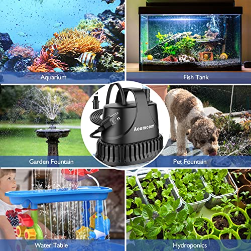 200GPH Submersible Water Pump, 10W Water Fountain Pump, Aquarium Pump, 750L/H Water Pump with 7ft Power Cord for Garden Fountain, Water Table, Waterfall, Fish Tank, Pond, Hydroponics - size: 10W-200GPH