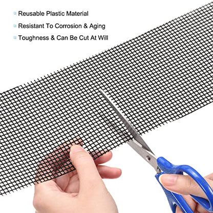 MECCANIXITY 10 Pcs Flower Pot Hole Mesh Pad 11.8x3.9" Invisible Rigid Plastic Bottom Grid Drainage Screens Prevent Soil Loss for Plant Containers, Bonsai (Black)