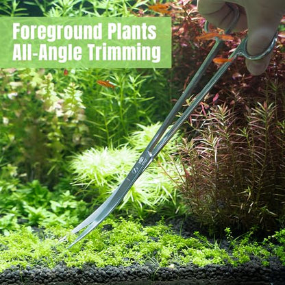 LINLAN 9.8-Inch Aquarium Aquascaping Tool Kit, Fully Rounded Edges Curved Scissors and Tweezers, Carbonized Anti-Rust, for Aquatic Plant Planting, Layering Shaping & Daily Maintenance - size: Matte Black