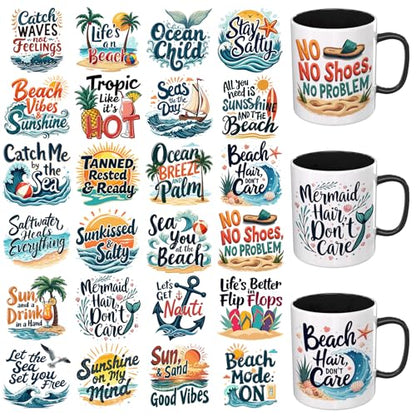 24PCS Summer UV DTF Cup Wrap UV DTF Cup Wraps Suitable for Mugs,Glasses,Notebooks,Computers,Tables and Chairs,etc.High Viscosity UV DTF Transfer Paper - style: Summer