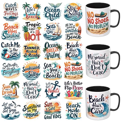 24PCS Summer UV DTF Cup Wrap UV DTF Cup Wraps Suitable for Mugs,Glasses,Notebooks,Computers,Tables and Chairs,etc.High Viscosity UV DTF Transfer Paper - style: Summer