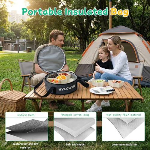 Divided Serving Tray with Lid and Handle, Rounded Snackle Box with 6 Compartments and Chill Base for Fruits, Candy, Veggie, Travel Snack Container with Portable Insulated Bag & Ice Cube Tray & 5 Forks - size: Snackle Box-6