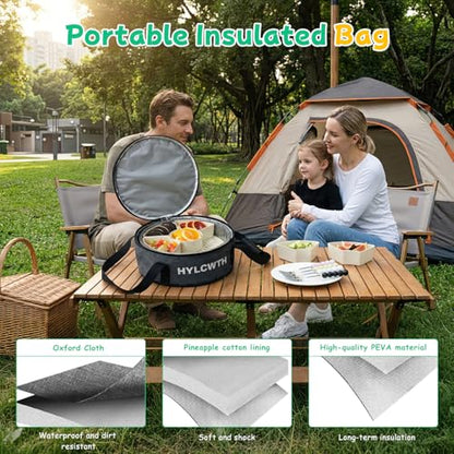 Divided Serving Tray with Lid and Handle, Rounded Snackle Box with 6 Compartments and Chill Base for Fruits, Candy, Veggie, Travel Snack Container with Portable Insulated Bag & Ice Cube Tray & 5 Forks - size: Snackle Box-6
