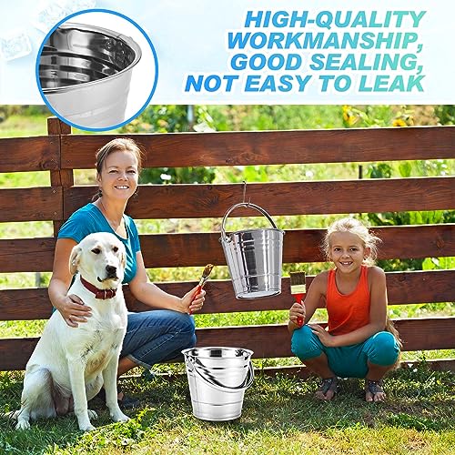 Hicarer 6 Pcs 4.2 Quart Stainless Steel Dog Water Bucket, Heavy Duty Stainless Steel Easy Clean Bucket Water Pails for Dogs Pets, for Kennels Farms Fences Cages Home - size: 4.2 Quart
