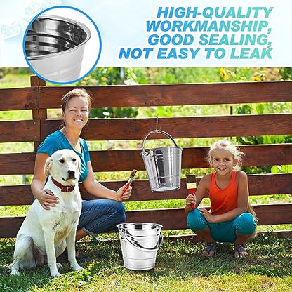 Hicarer 6 Pcs 4.2 Quart Stainless Steel Dog Water Bucket, Heavy Duty Stainless Steel Easy Clean Bucket Water Pails for Dogs Pets, for Kennels Farms Fences Cages Home - size: 4.2 Quart