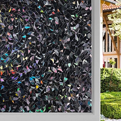 Donox Blackout Window Privacy Film UV Static Window Film No Adhesive Sunlight Reflective Rainbow Color Sun Blocker Heat Control for Home 17.5 x 78.7 Inches - color: Black, size: 17.5"x 78.7''