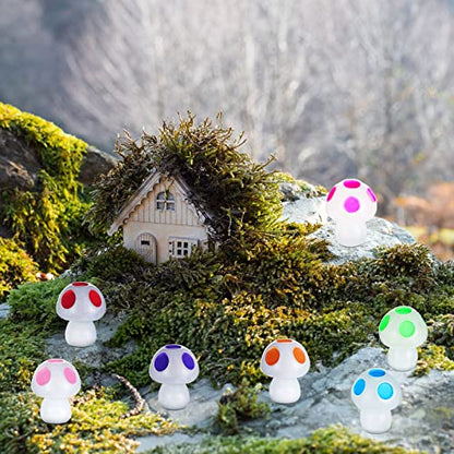Queekay 50 Pcs Mini Resin Mushroom Luminous Tiny Mushroom Glow in The Dark Ornament for Dollhouse Garden Decoration DIY Craft Micro Landscape Aquarium Party Decor