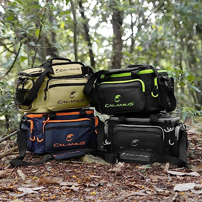 Calamus Fishing Tackle Bags - Saltwater or Freshwater Fishing Bags - Rip-Stop PE - Padded Shoulder Strap - Pliers Storage - Green - color: A：Green(without trays)-14.3*9*7.5 inches