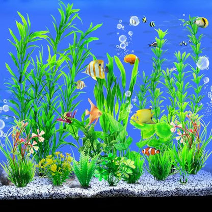12pcs Fish Tank Accessories Aquarium Decorations Green Plants, Green Fish Tanks Decoration Plants, Fish Tank Decor, Aquarium Decor Plastic Plants