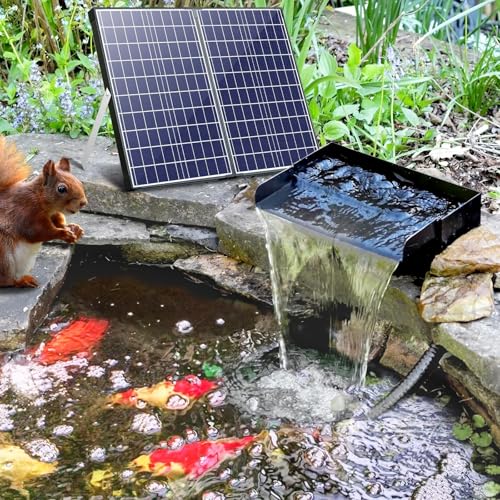 Solar Pond Waterfall Spillway Kit, 55W Folding Solar Panel & Pond Pump Included, DIY Water Feature for Garden, Balcony, Indoor Aquarium & Small Ponds-P5552 - size: Solar Powered 55W