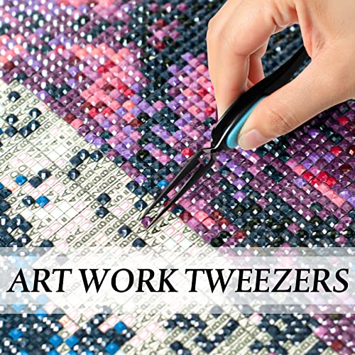 Chumia Craft Tweezer Reverse Tweezers Crossing Lock Stainless Soft Grip Tool Precision Curved Bent Straight Fine Tip Tool for Craft Jewelry Scrapbooking Beading Electronic Laboratory(Black and Blue)