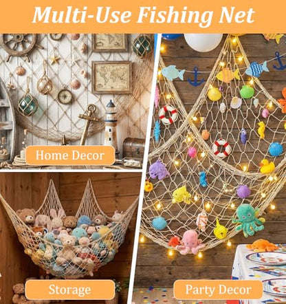 Decorative Fishing Net, 40 x 80 Inch Fish Net Decorations, Fishing Netting Decor for Ocean Themed Party Beach Coastal Bedroom (Beige)