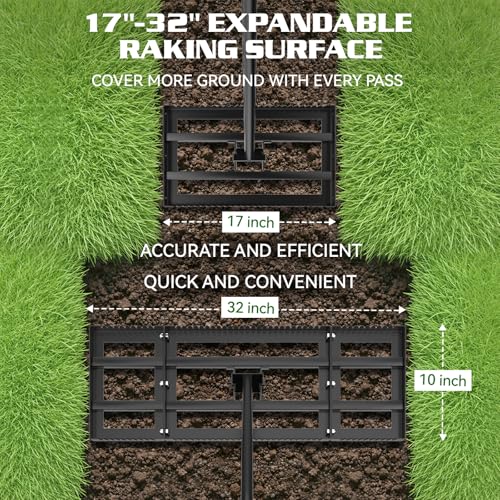 Housolution 32"x10" Lawn Leveling Rake with Serrated Edge & Smooth Plate, Heavy-Duty Stainless Leveling Rake with 72" Adjustable Handle, Serrated Rake for Soil/Dirt/Compost/Dead Grass/Gravel