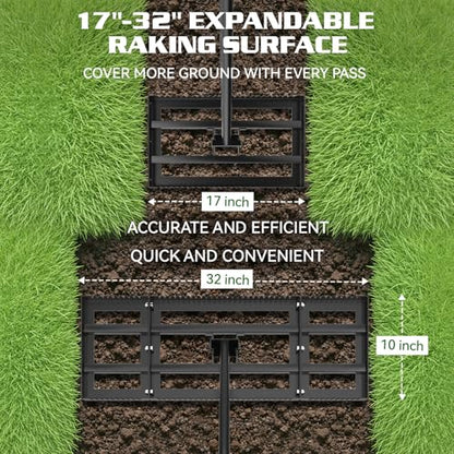 Housolution 32"x10" Lawn Leveling Rake with Serrated Edge & Smooth Plate, Heavy-Duty Stainless Leveling Rake with 72" Adjustable Handle, Serrated Rake for Soil/Dirt/Compost/Dead Grass/Gravel