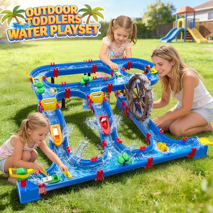 VATOS Double-Tier Watermill Summer Toy, 120 PCS DIY Water Table Toys for Kids, Girls, Boys 4-6 Years, Outdoor Water Toys Backyard, Beach, Balcony, Garden Fun Water Playset for Kids Pets