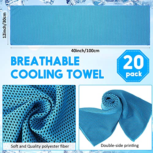 Redbaker 20 Pack Cooling Towels, 40"x12" Ice Breathable Soft Chilly Sweat Rag with Bags for Neck and Face Yoga Gym Running Golf Workout Sports Camping(Light Blue) - color: Light Blue