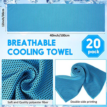 Redbaker 20 Pack Cooling Towels, 40"x12" Ice Breathable Soft Chilly Sweat Rag with Bags for Neck and Face Yoga Gym Running Golf Workout Sports Camping(Light Blue) - color: Light Blue