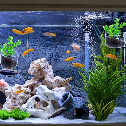 2Pcs Aquarium Plant Pot, Fish Tank Planter with Suction Cups, Plants Holder Decoration Cup