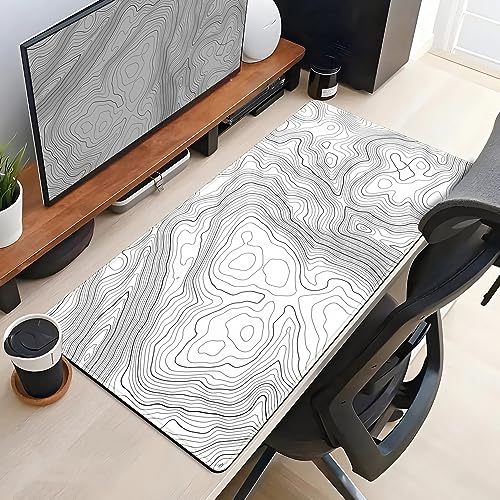 Desk Mat Large Gaming White Mouse Pad Minimalist Topographic Map Desk Mat Extended XL Mousepad 31.5x15.7 in Anti-Slip Desk Pad Keyboard Mousepad Stitched Edges Large Mouse Pad Grey - color: Grey