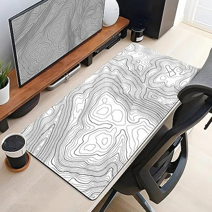 Desk Mat Large Gaming White Mouse Pad Minimalist Topographic Map Desk Mat Extended XL Mousepad 31.5x15.7 in Anti-Slip Desk Pad Keyboard Mousepad Stitched Edges Large Mouse Pad Grey - color: Grey