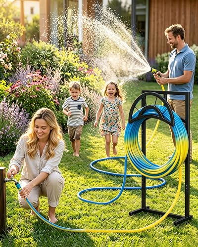 Garden Hose Holder with 5 Prongs, Heavy Duty Water Hose Holder Stand, Holds 150ft Hose, Metal Water Hose Holder for Outside, Yard, Lawn, Patio, Black TCJ91BB