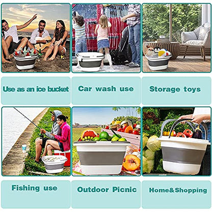 4.2 Gal(16L) Large Collapsible Plastic Bucket with Handle for House Cleaning, Space Saving Outdoor Multiuse Foldable Water Pail/Sink for Camping,Fishing,Ice(Grey)