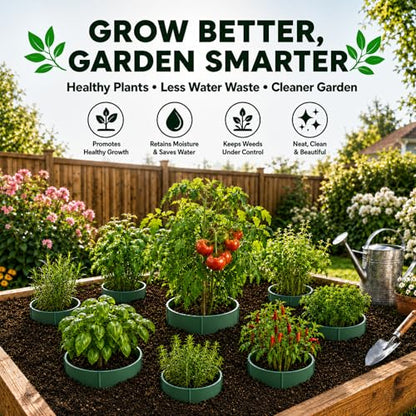 Planting Grow Rings, 30 Pcs Garden Border Segments for 8/10/12 Inch Plant Rings, Water Retention Root Watering, Seedling Protection for Raised Bed Vegetable Gardens, Easy Assembly (Green)