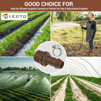LECTO 1/2" MPT Drip Irrigation Adapter – Fits 1/2" & 5/8" Tubing, Barbed Connector with Stainless Clamp, UV-Resistant (3 Pack) - style: Adapter