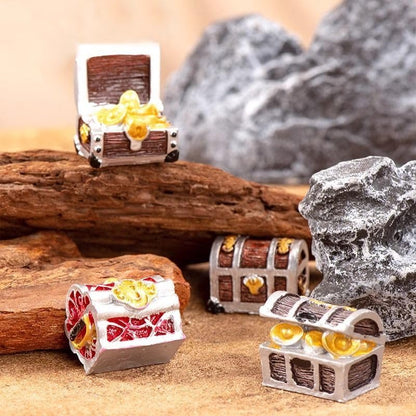 8Pcs Mini Aquarium Treasure Chest Miniature Gold Jewelry Box Model for DIY Diorama Craft Fish Tank Terrarium Decorations