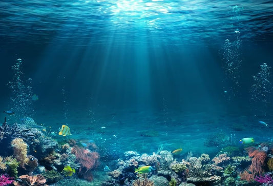 Under The Sea Backdrop 10x8ft Ocean Backdrop Underwater World Sunlight Background for Summer Theme Hawaii Luau Birthday Party Studio Props - color: Abyss Blue, size: 10x8ft (300x240cm)