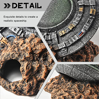 Aquarium Decorations-UFO Fish Tank Accessories for Betta Hide Flying Saucer Creative Medium Fish Tank Decor Reptile Box Landscaping Ornament