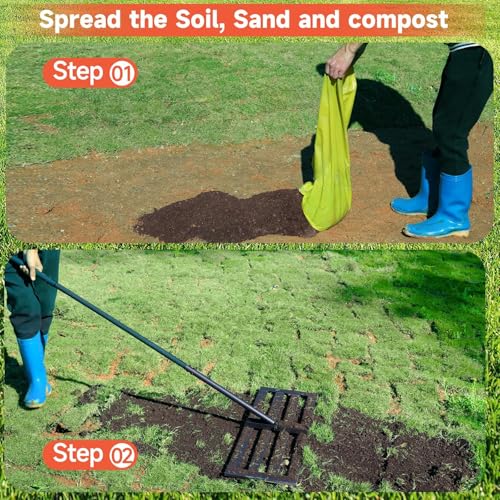 Lawn Leveling Rake, 30 x 10 in Stainless Steel Levelawn Tool with 78 in Adjustable Handle, Heavy Duty Yard Leveler for Soil, Sand, Compost, Backyard, Garden and Golf Course (Green)
