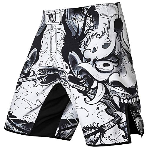 LAFROI Mens MMA Cross Training Boxing Shorts Trunks Fight Wear with Drawstring and Pocket-QJK01 - color: Hannya, size: Medium