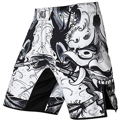 LAFROI Mens MMA Cross Training Boxing Shorts Trunks Fight Wear with Drawstring and Pocket-QJK01 - color: Hannya, size: Medium