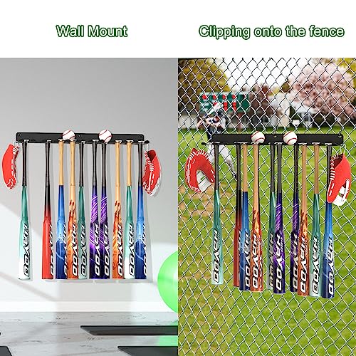 QBA Wall Mount Baseball Bat Holder, Heavy Duty Metal Bat Rack, Holds 22 Bats, Bats Organizer for Dugout Fence Home Garage (Black) - size: 22 Bats - Black
